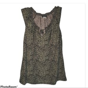 Large Sleeveless Perception Concept Pattern Bow Tie Detail Blouse